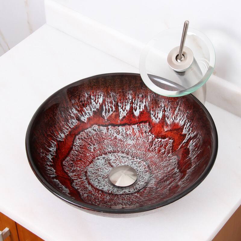 Elite Antarctic Ruby Pattern Tempered Glass Bathroom Vessel Sink