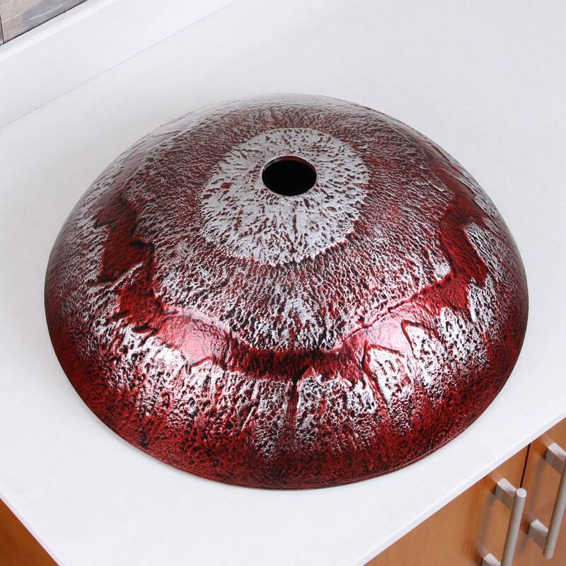Elite Antarctic Ruby Pattern Tempered Glass Bathroom Vessel Sink