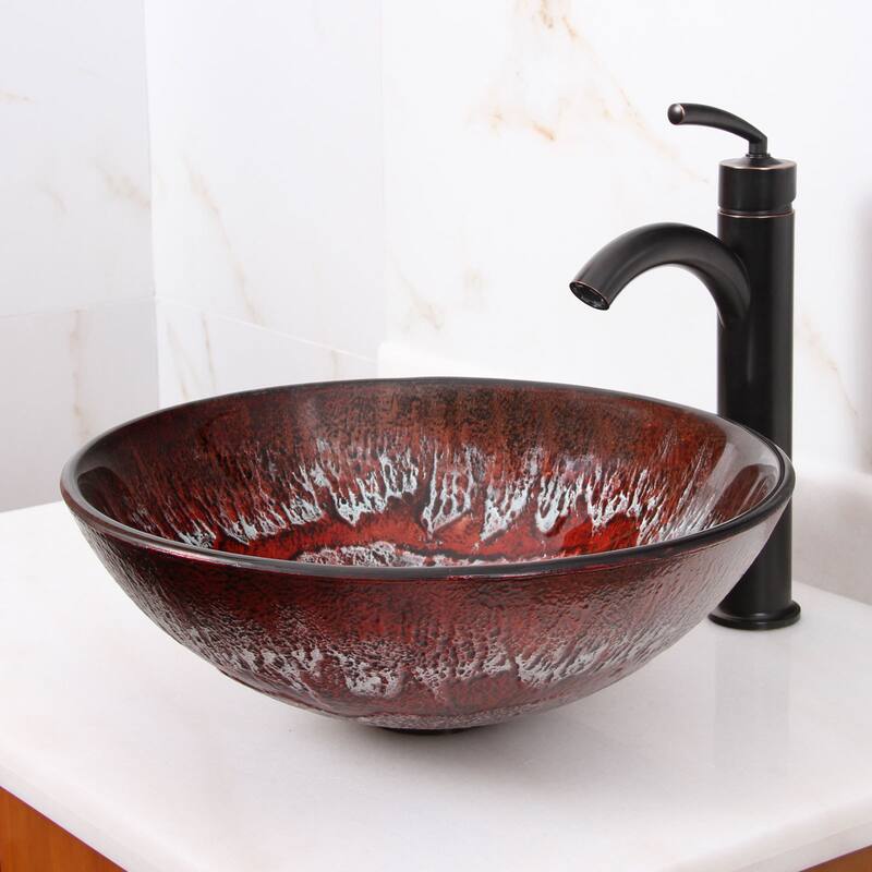Elite Antarctic Ruby Pattern Tempered Glass Bathroom Vessel Sink
