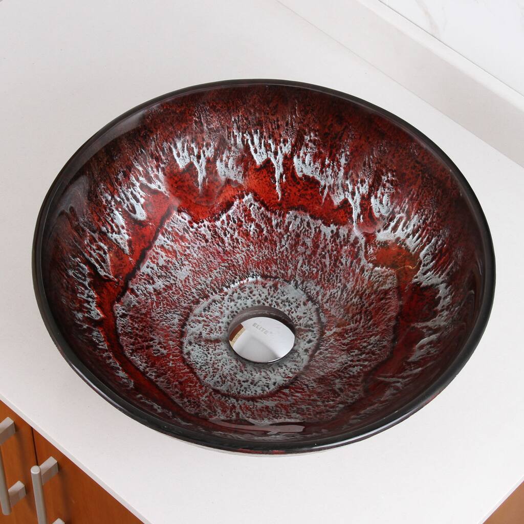 Elite Antarctic Ruby Pattern Tempered Glass Bathroom Vessel Sink