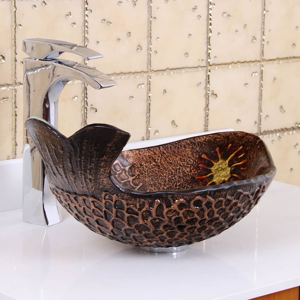 Elite Atlantic Whale Pattern Tempered Glass Bathroom Vessel Sink