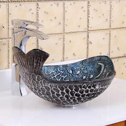 Elite Pacific Whale Pattern Tempered Glass Bathroom Vessel Sink
