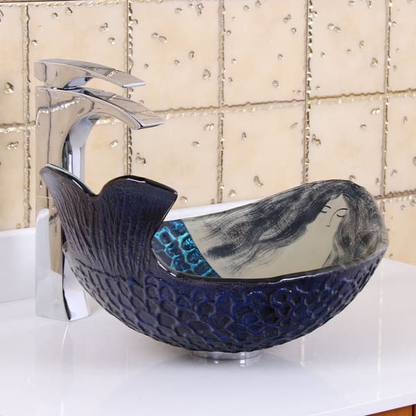slide 2 of 8, Elite Mermaid IVAN Tempered Glass Bathroom Vessel Sink