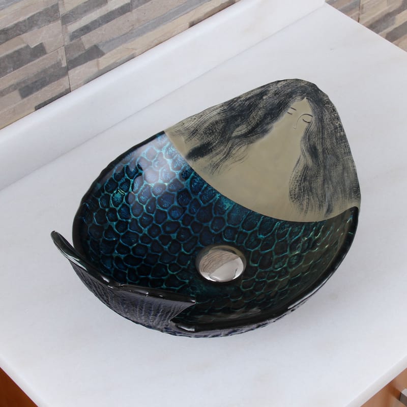 Elite Mermaid IVAN Tempered Glass Bathroom Vessel Sink