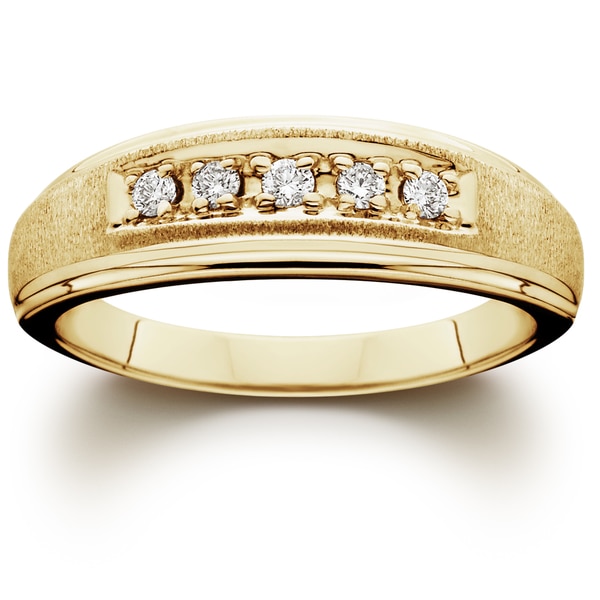 Shop 14K Yellow Gold 1/ 6ct TDW Men&#39;s Diamond Wedding Ring - On Sale - Free Shipping Today ...