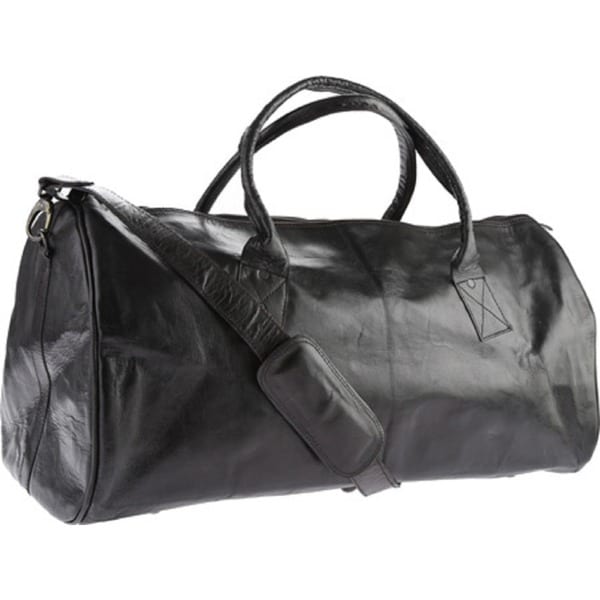 black faux leather duffle bag