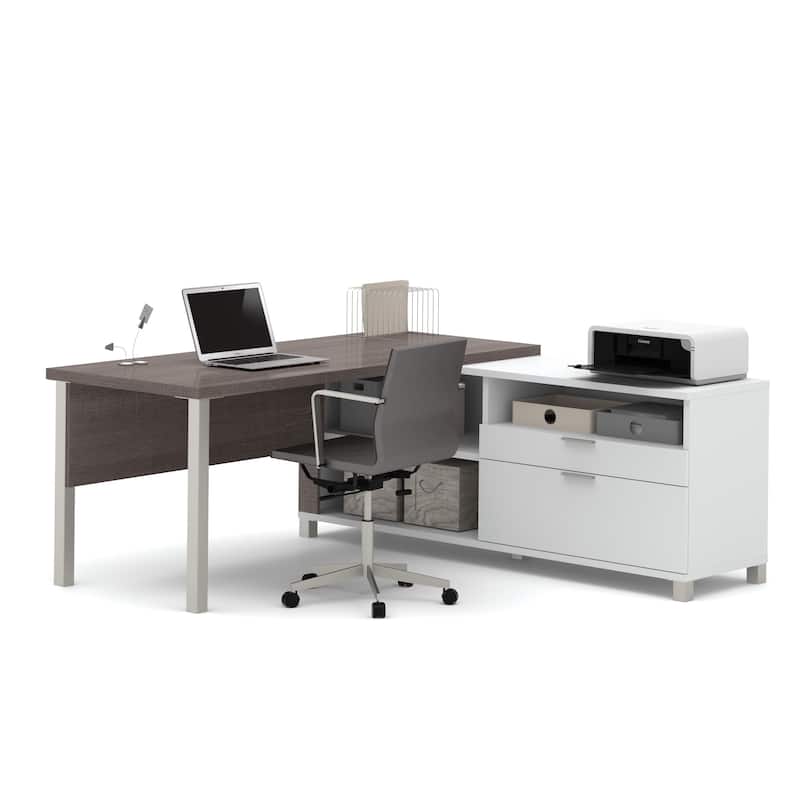 Bestar Pro-Linea L-Desk - Bark Gray & White