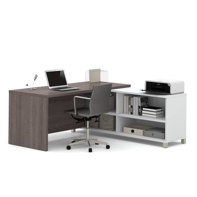 Bestar Pro-linea L-shaped Desk - Bark Gray & White