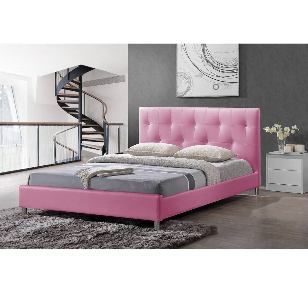 Barbara Pink Modern Full-size Bed with Crystal Button Tufting