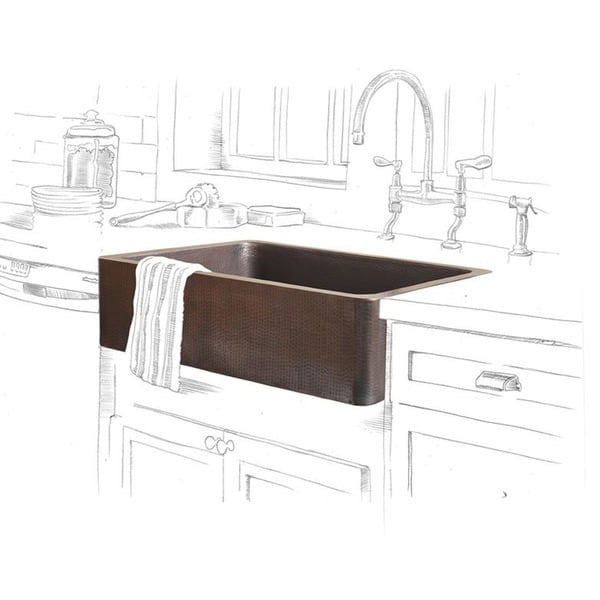 Sinkology Adams 33" Farmhouse Apron Front Sink in Pure Antique Copper