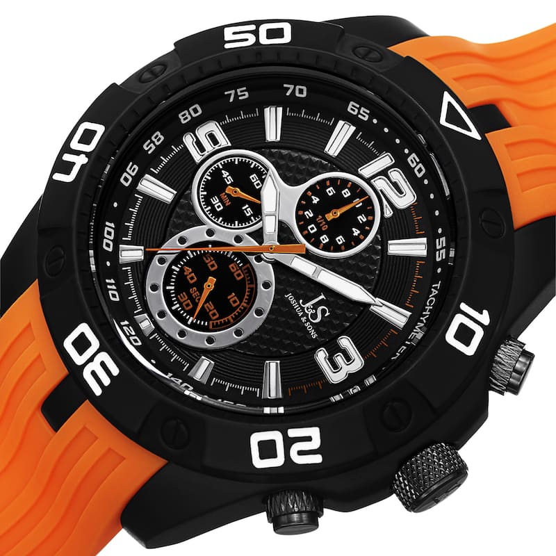 Joshua & Sons Men's Quartz Chronograph Tachymeter Orange Strap Watch