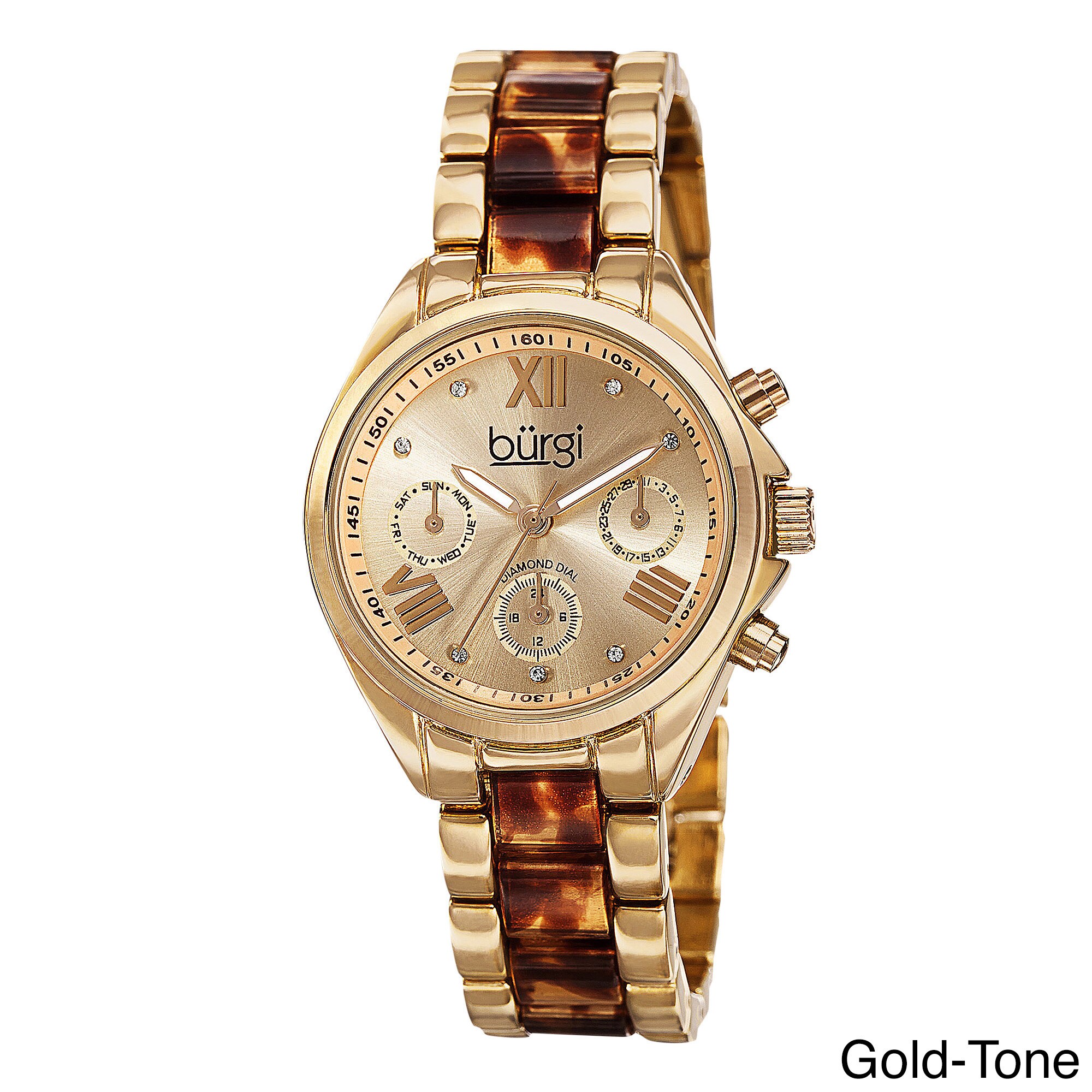 Burgi Women's Swiss Quartz Diamond Multifunction Dual-Time