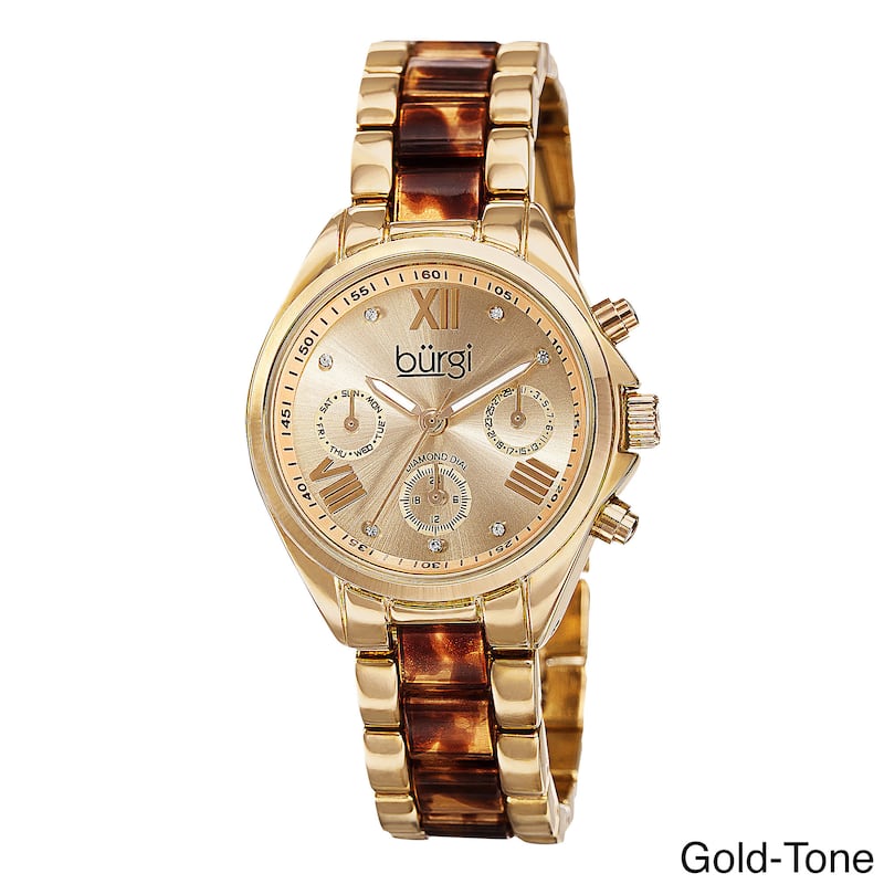 Burgi Women's Swiss Quartz Diamond Multifunction Dual-Time Bracelet Watch