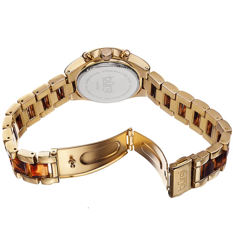 Burgi Women's Swiss Quartz Diamond Multifunction Dual-Time Bracelet Watch