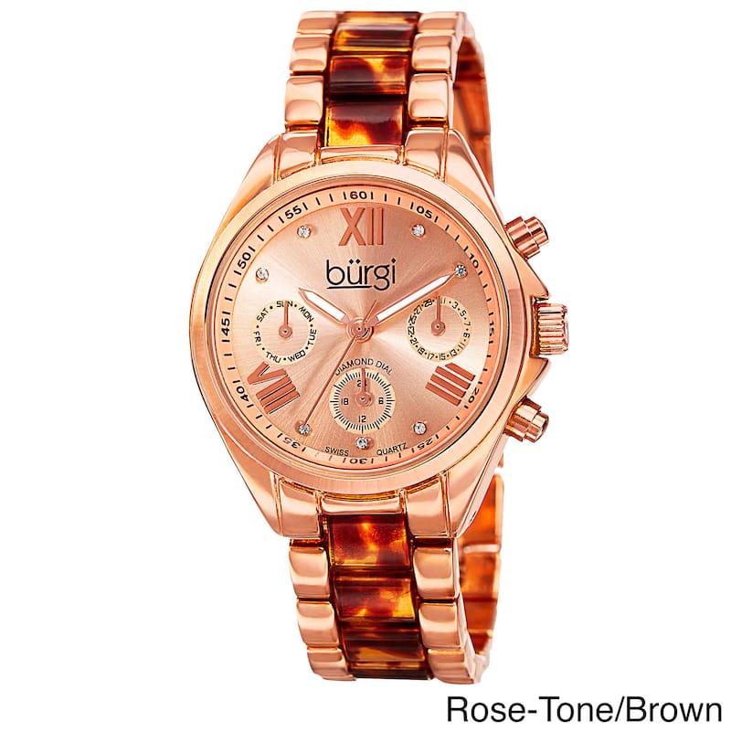 Burgi Women's Swiss Quartz Diamond Multifunction Dual-Time Bracelet Watch