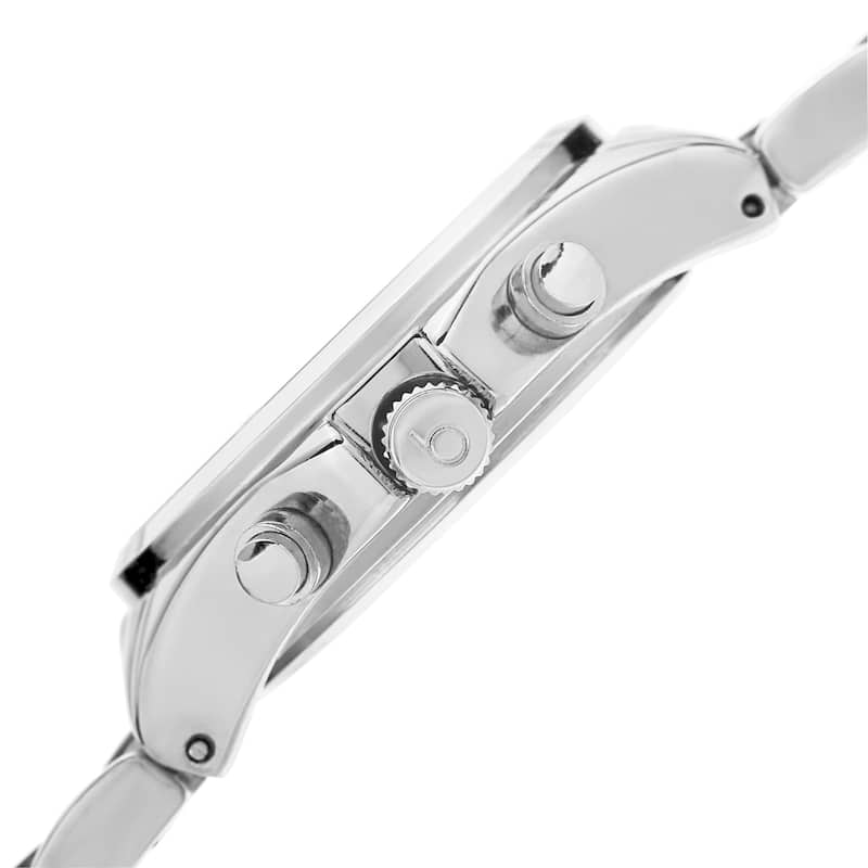 Burgi Women's Swiss Quartz Diamond Multifunction Dual-Time Silver-Tone Bracelet Watch