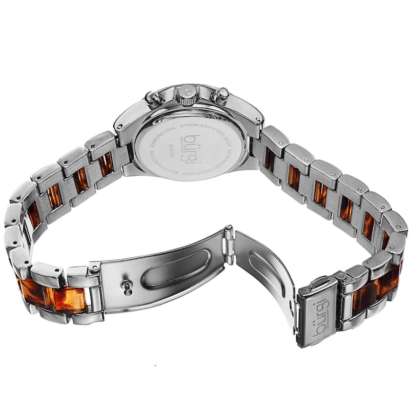 Burgi Women's Swiss Quartz Diamond Multifunction Dual-Time Silver-Tone Bracelet Watch