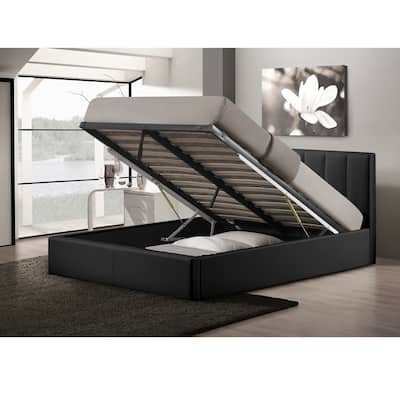 Baxton Studio Templemore Contemporary Black Faux Leather Queen Storage Bed