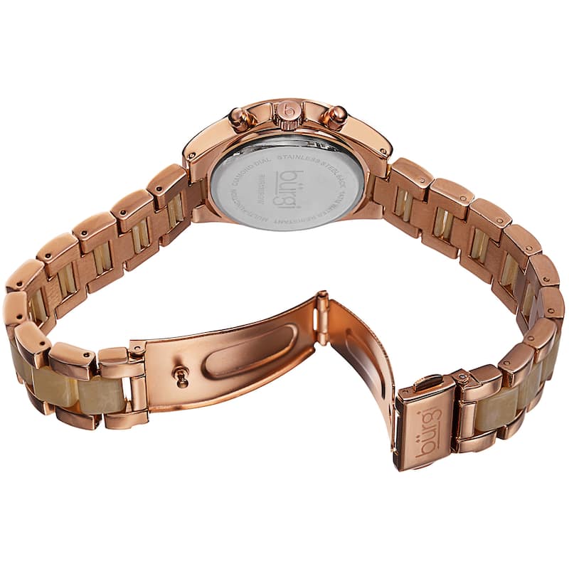 Burgi Women's Swiss Quartz Diamond Multifunction Dual-Time Rose-Tone Bracelet Watch