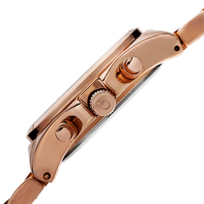 Burgi Women's Swiss Quartz Diamond Multifunction Dual-Time Rose-Tone Bracelet Watch