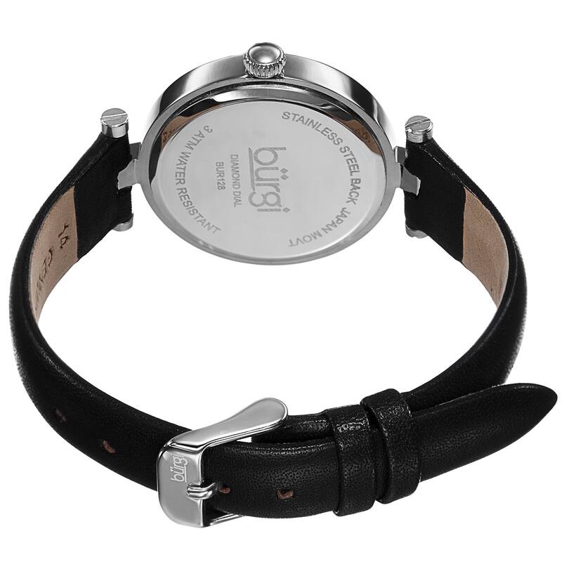 Burgi Women's Quartz Diamond Markers Etched Flower Dial Leather Silver-Tone Strap Watch