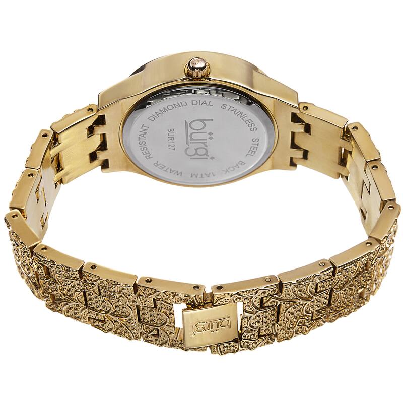 Burgi Women's Diamond Markers Mother of Pearl Quartz Gold-Tone Bracelet Watch