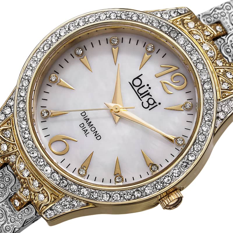 Burgi Women's Diamond Markers Mother of Pearl Quartz Bracelet Watch Gifts for Her