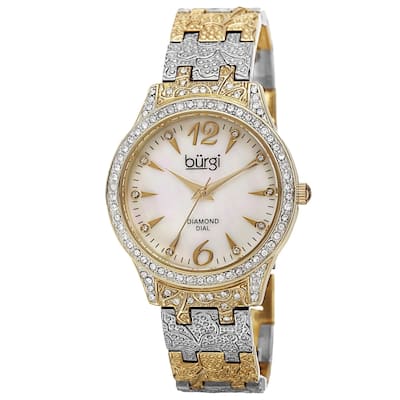 Burgi Women's Diamond Markers Mother of Pearl Quartz Bracelet Watch Gifts for Her