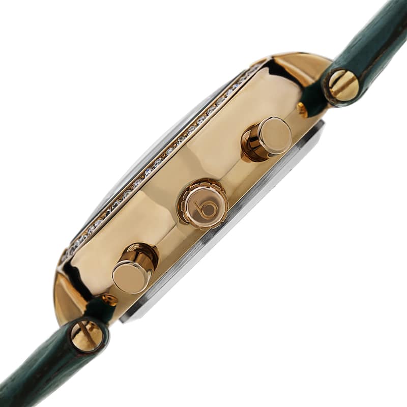 Burgi Women's Diamond Swiss Quartz Multifunction Dual-Time Leather Green Strap Watch