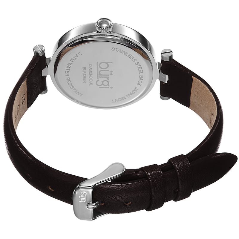 Burgi Women's Quartz Diamond Markers Etched Flower Dial Leather Brown Strap Watch