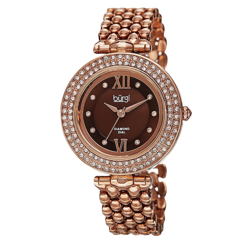 Burgi Women's Swiss Quartz Diamond Markers Alloy Rose-Tone Bracelet Watch
