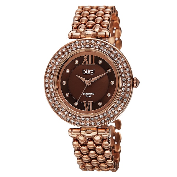 Burgi Women's Swiss Quartz Diamond Markers Alloy Rose-Tone Bracelet Watch