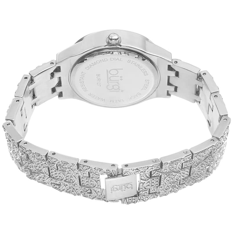 Burgi Women's Diamond Markers Mother of Pearl Quartz Silver-Tone Bracelet Watch