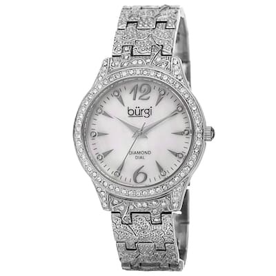 Burgi Women's Diamond Markers Mother of Pearl Quartz Silver-Tone Bracelet Watch