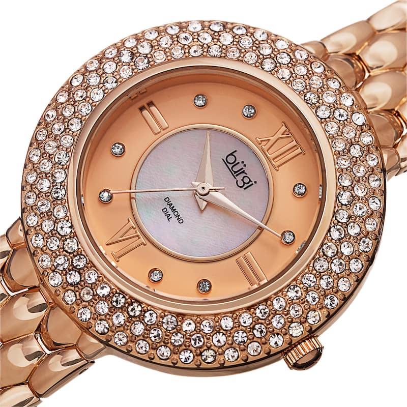 Burgi Women's Quartz Diamond Markers Brass Rose-Tone Bracelet Watch