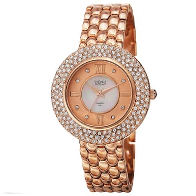 Burgi Women's Quartz Diamond Markers Brass Rose-Tone Bracelet Watch