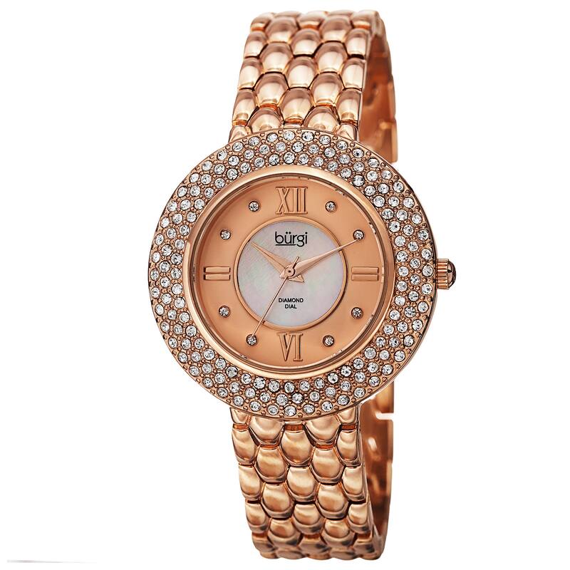 Burgi Women's Quartz Diamond Markers Brass Rose-Tone Bracelet Watch