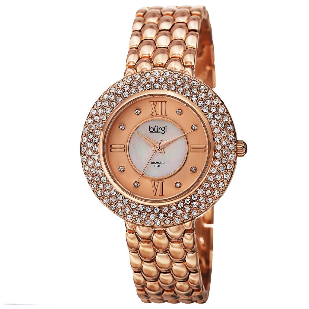Burgi Women's Quartz Diamond Markers Brass Rose-Tone Bracelet Watch