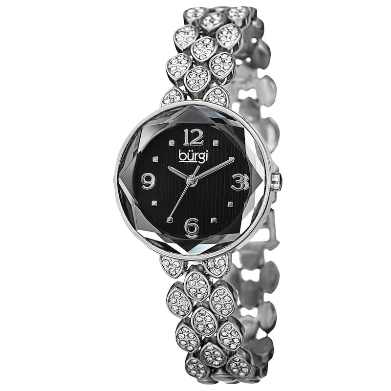Burgi Women's Quartz Swarovski Crystals Alloy Bracelet Watch - Silver-tone / Black