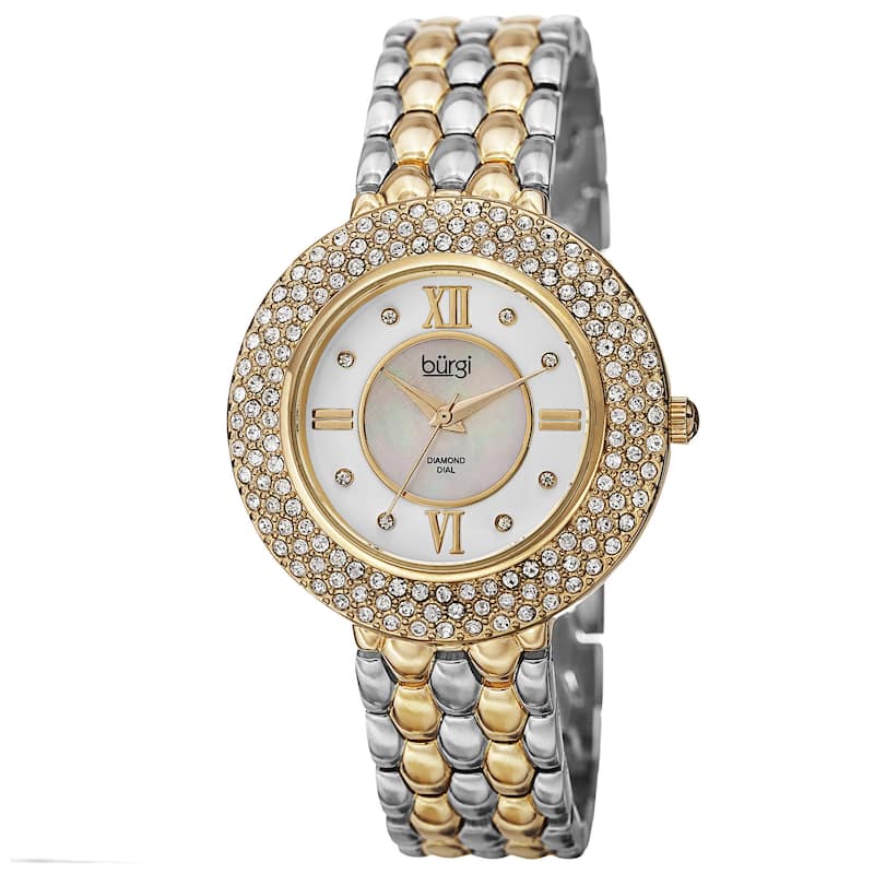 Burgi Women's Quartz Diamond Markers Brass Two-Tone Bracelet Watch