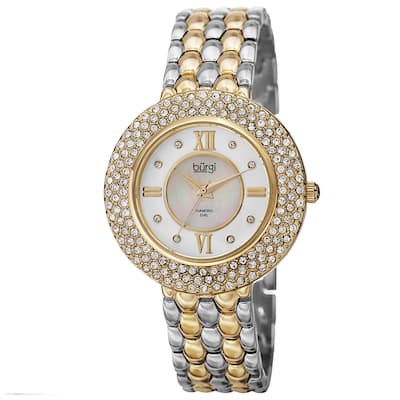 Burgi Women's Quartz Diamond Markers Brass Two-Tone Bracelet Watch
