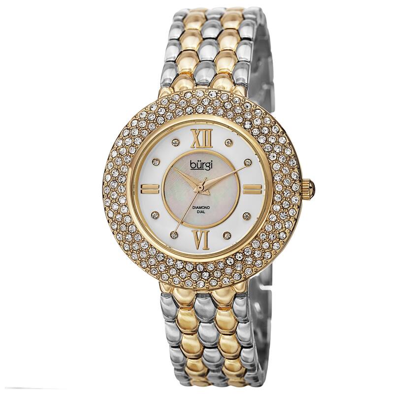 Burgi Women's Quartz Diamond Markers Brass Two-Tone Bracelet Watch