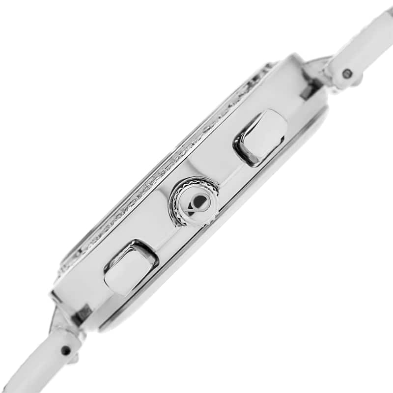 Burgi Women's Swiss Quartz Multifunction Dual-Time Crystal-Accented Silver-Tone Bracelet Watch