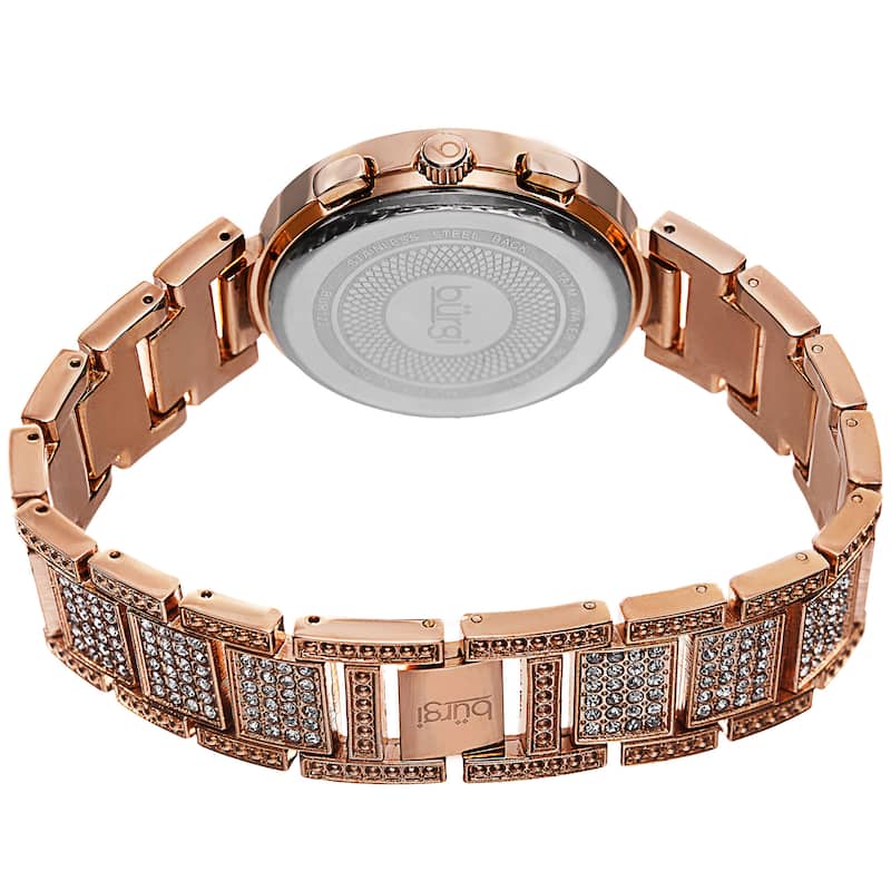 Burgi Women's Swiss Quartz Multifunction Dual-Time Crystal-Accented Rose-Tone Bracelet Watch