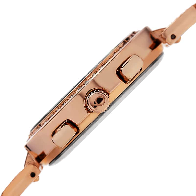 Burgi Women's Swiss Quartz Multifunction Dual-Time Crystal-Accented Rose-Tone Bracelet Watch
