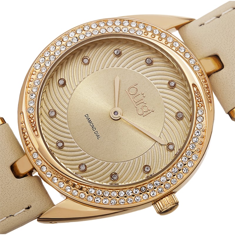 Burgi Women's Quartz Diamond Markers Leather Gold-Tone Strap Watch