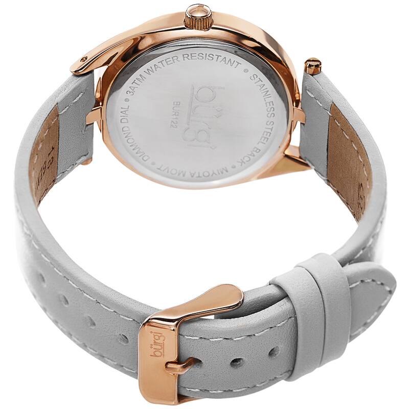 Burgi Women's Quartz Diamond Markers Leather White Strap Watch