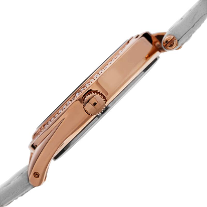 Burgi Women's Quartz Diamond Markers Leather White Strap Watch