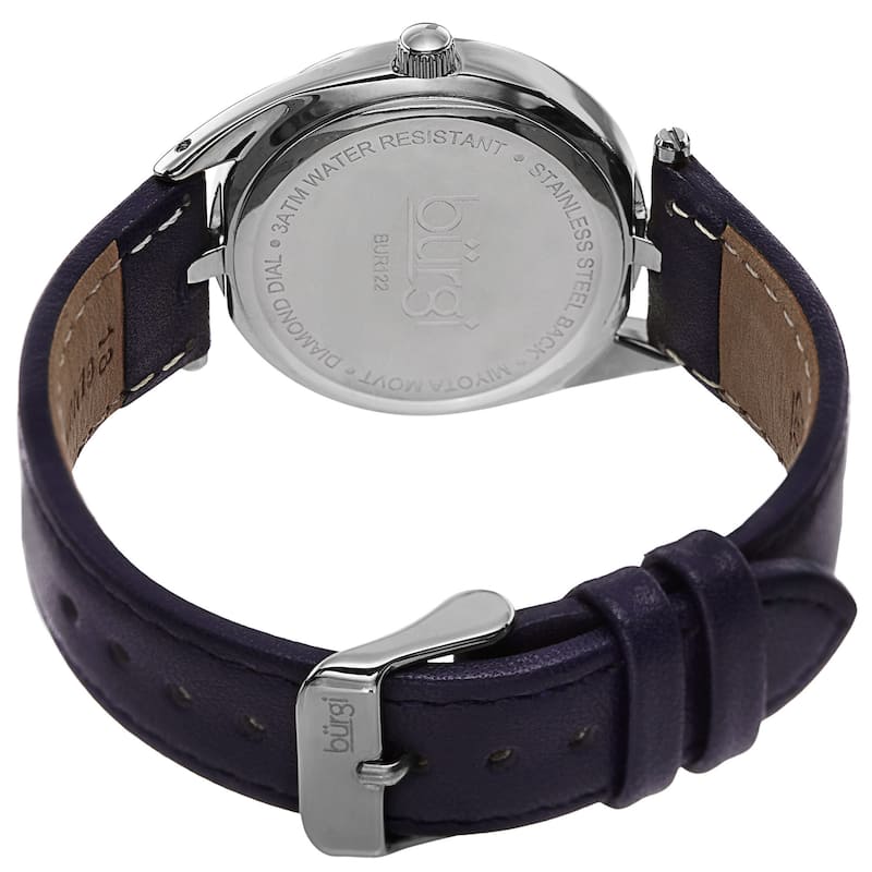 Burgi Women's Quartz Diamond Markers Leather Purple Strap Watch