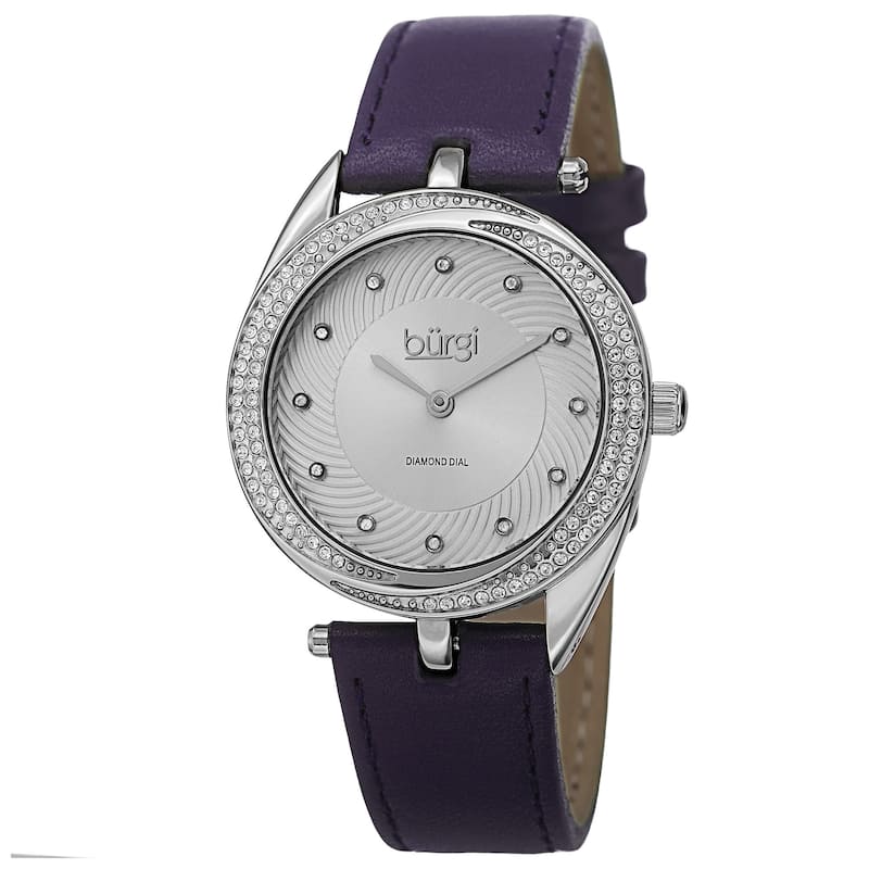 Burgi Women's Quartz Diamond Markers Leather Purple Strap Watch
